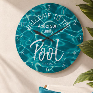 Personalized Aqua Water Welcome to the Family Pool Large Clock