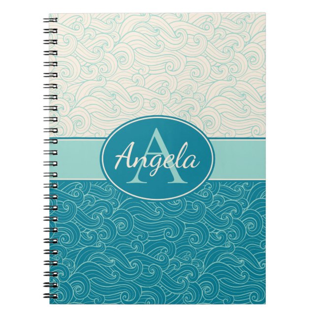 Personalized Aqua Waves Notebook (Front)
