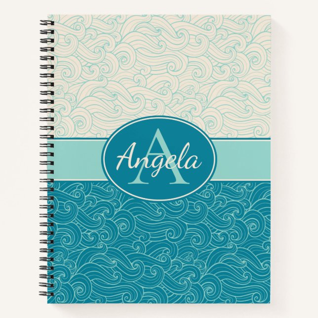 Personalized Aqua Waves Notebook (Front)
