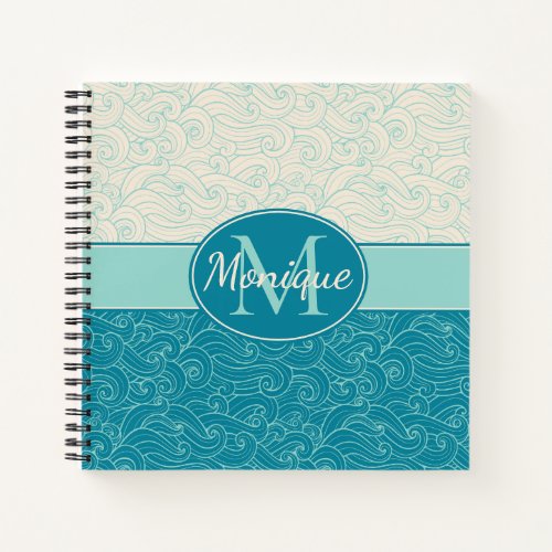 Personalized Aqua Waves Notebook