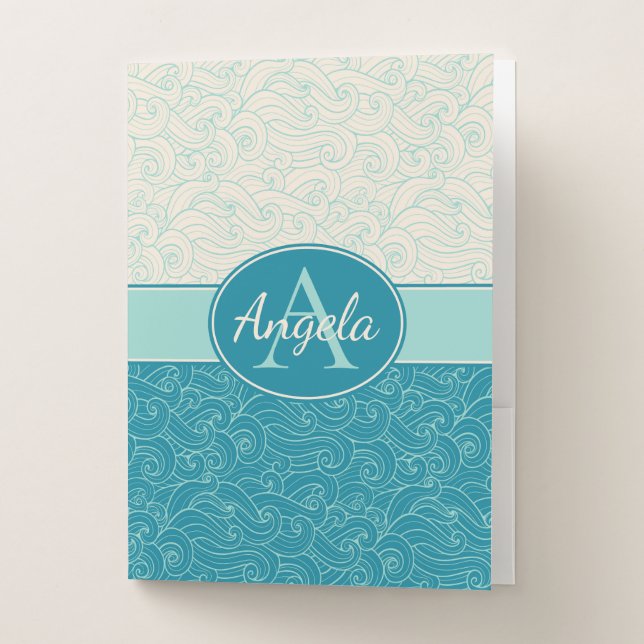 Personalized Aqua Waves Pocket Folder (Front)