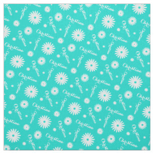 Personalized aqua white daisy name pattern fabric