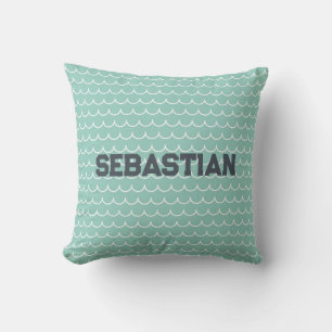 Personalized Aqua & White Ocean Wave Pillow