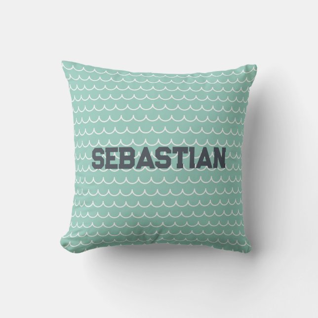 Personalized Aqua & White Ocean Wave Pillow (Front)