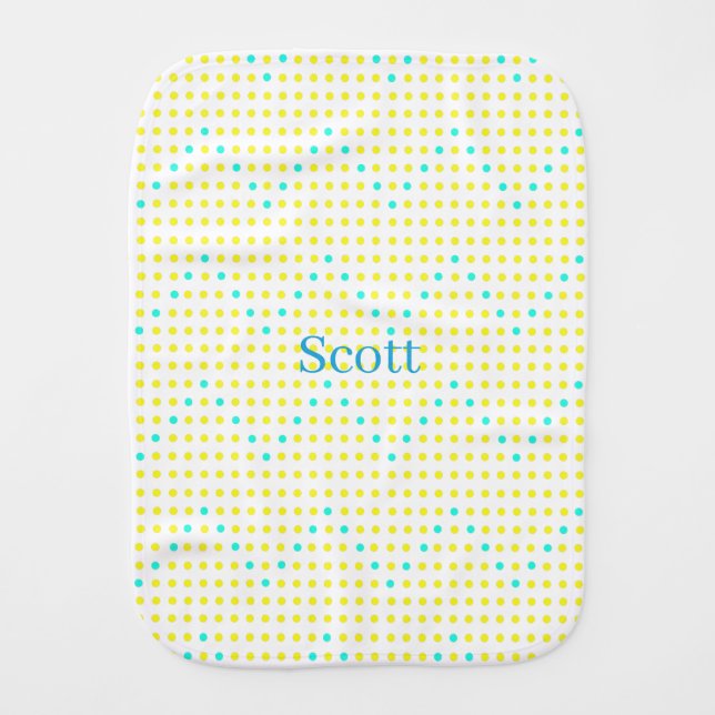 Personalized Aqua Yellow Chevron Dots Burp Cloths (Front)
