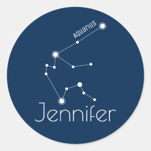 Personalized Aquarius Zodiac Constellation Classic Round Sticker
