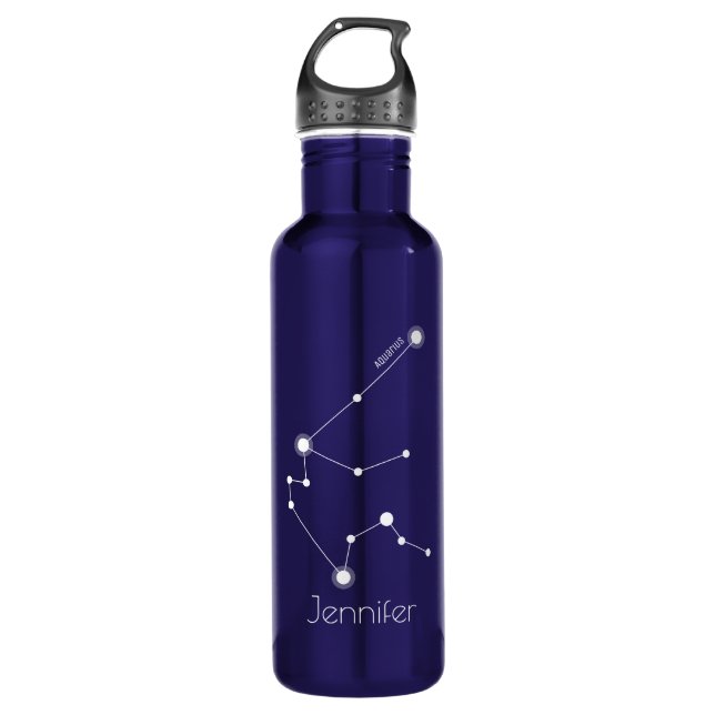 Personalized Aquarius Zodiac Constellation Water Bottle (Front)