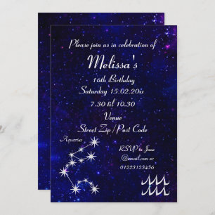 Personalized Aquarius Zodiac Galaxy Party Invitation