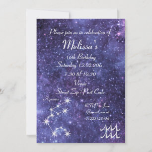 Personalized Aquarius Zodiac Galaxy Party Invitation