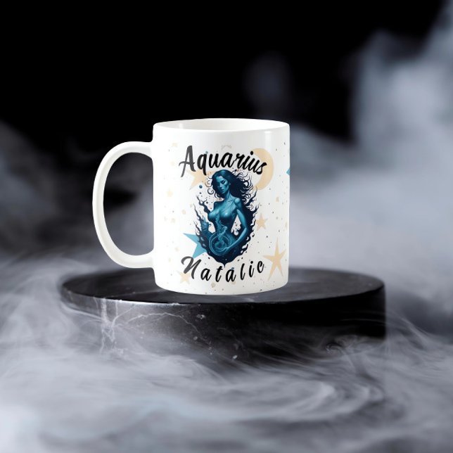 Personalized Aquarius Zodiac Sign Cute Monogram Coffee Mug (Creator Uploaded)