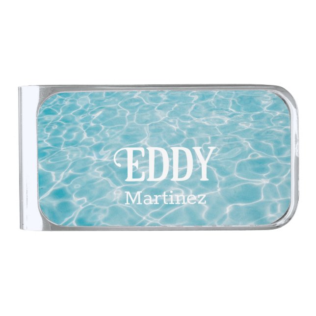 Personalized Aquatic Summer Pool  Silver Finish Money Clip (Front)