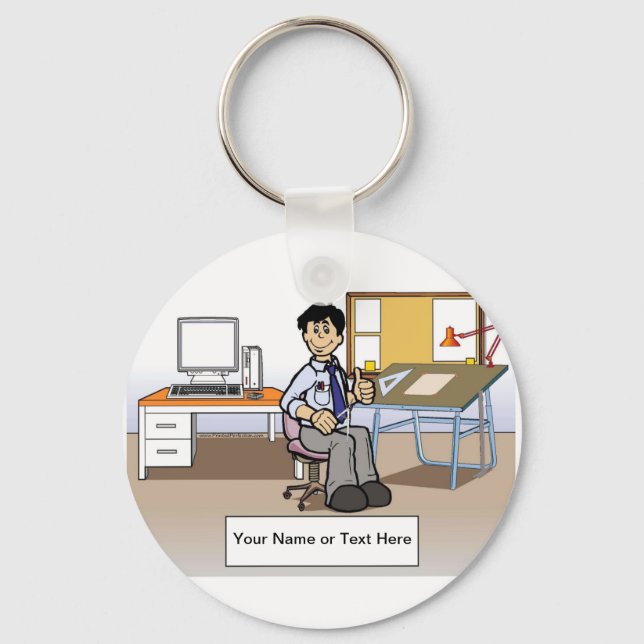 Personalized Architect, Engineer - Male Cartoon Keychain (Front)
