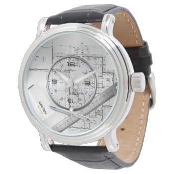 Personalized Architect Plans Leather Watch by SharonCullars at Zazzle