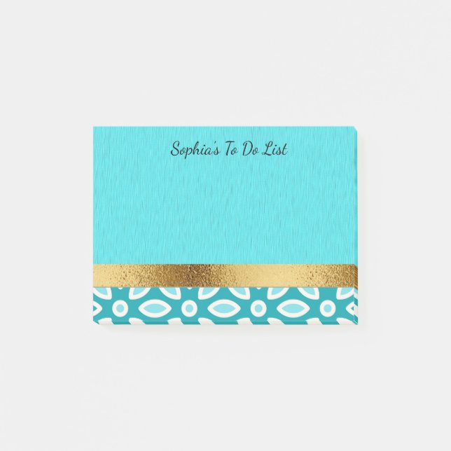 Personalized Arctic Blue Turquoise White Gold Post-it Notes (Front)