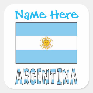Personalized Argentina Flag Square Label