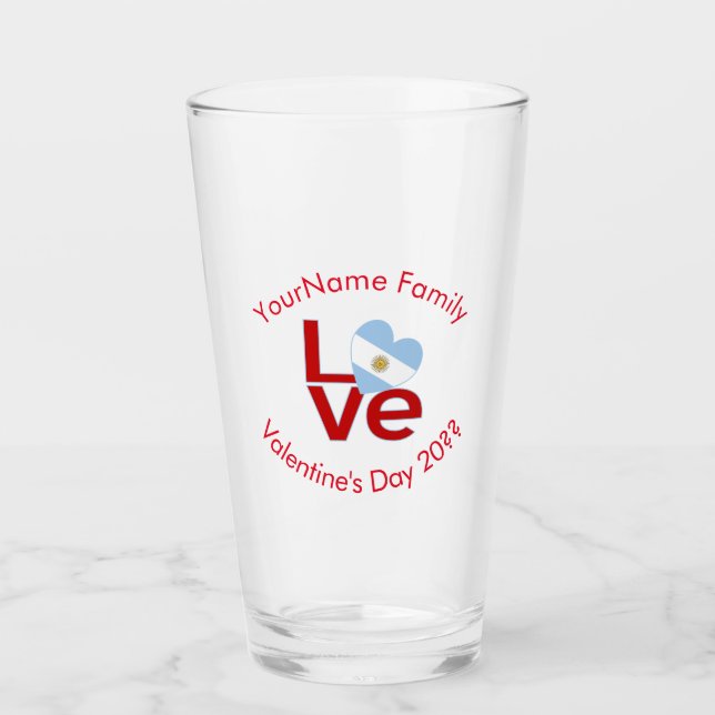 Personalized Argentine Red LOVE Flag Glass (Front)