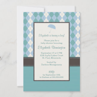 Personalized Argyle Boy Baby Shower Invitations