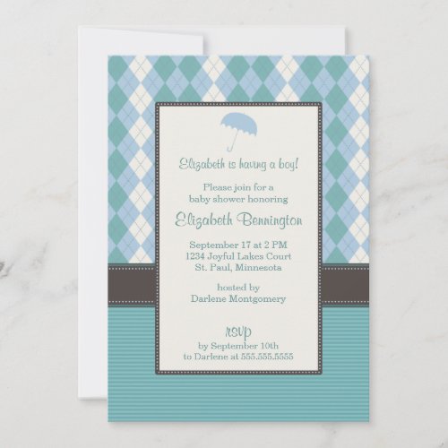 Personalized Argyle Boy Baby Shower Invitations