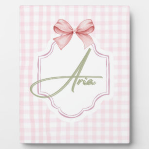 Personalized Aria Baby Girl Nursery Bow&Gingham  Plaque