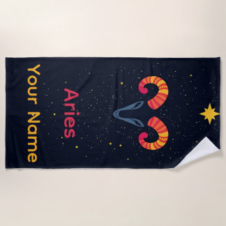Personalized Aries Astrology sign Beach Towel