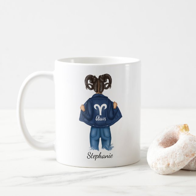 Personalized Aries Girl Jean Coffee Mug (With Donut)