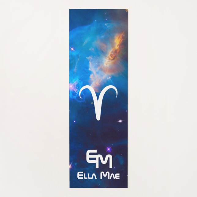Personalized Aries Zodiac Blue Yoga Mat (Front)