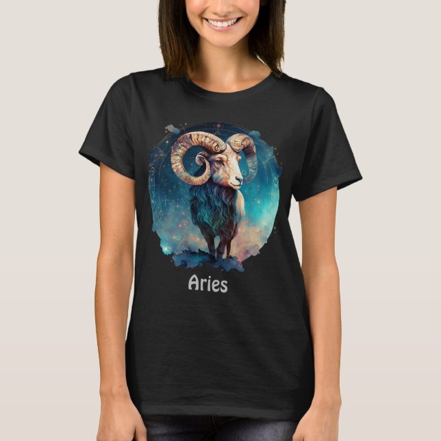 Personalized Aries Zodiac Ram Astrology T-Shirt (Front)