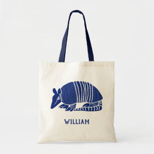 Personalized Armadillo Navy Blue Tote Bag