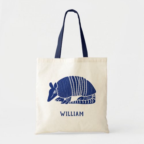 Personalized Armadillo Navy Blue Tote Bag