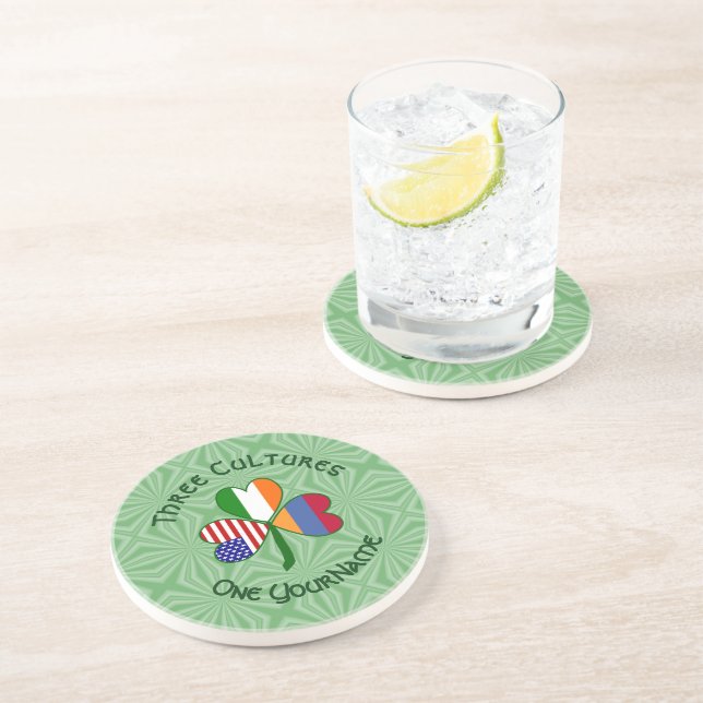 Personalized Armenia Ireland USA Shamrock Coaster (Side)