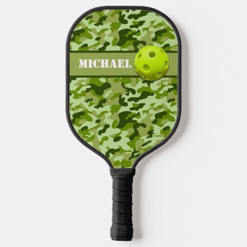 Personalized Army Green Camouflage Pickleball Paddle