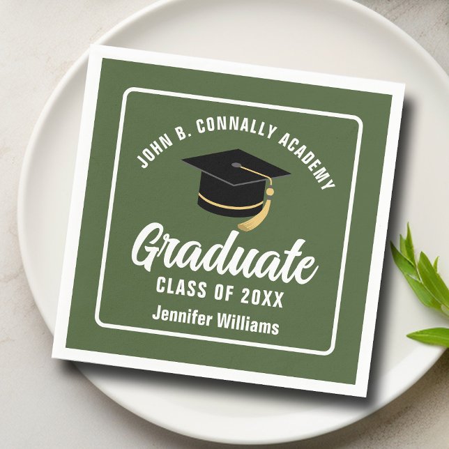 Personalized Army Green Graduate Graduation Party Napkins (Creator Uploaded)