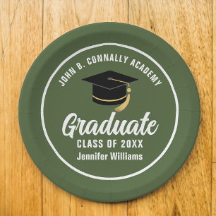 Personalized Army Green Graduation Party Paper Plates