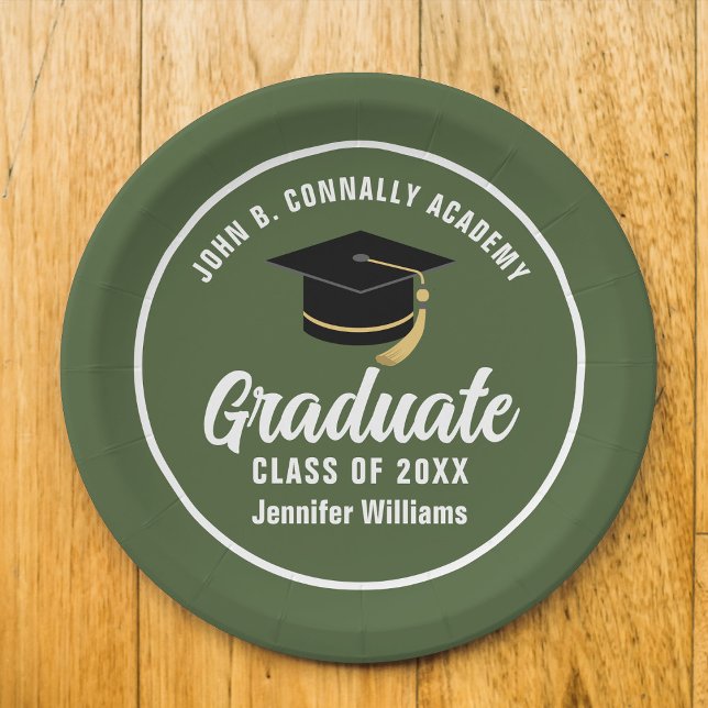 Personalized Army Green Graduation Party Paper Plates (Creator Uploaded)