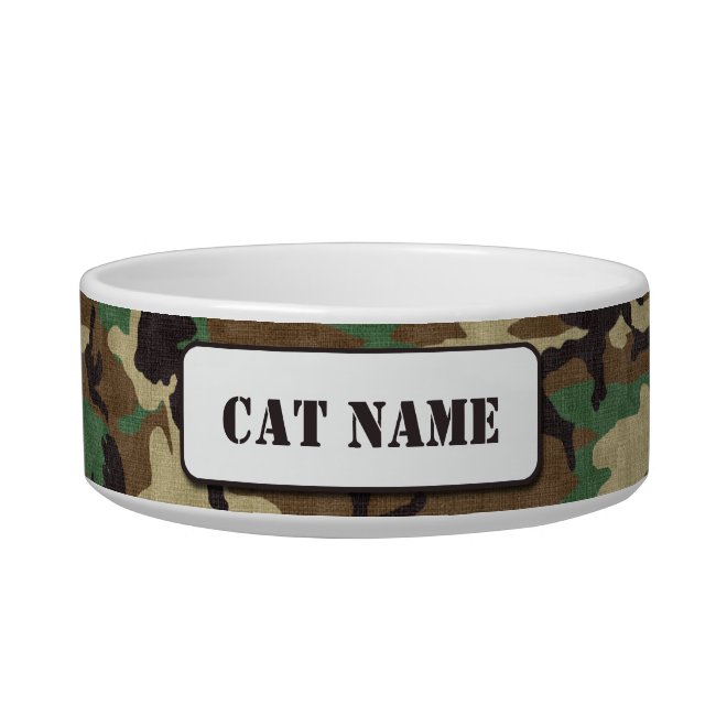 Personalized Army Woodland Camouflage Cat Bowl
