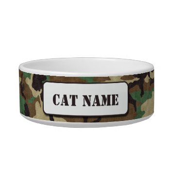 Personalized Army Woodland Camouflage Cat Bowl by s_and_c at Zazzle