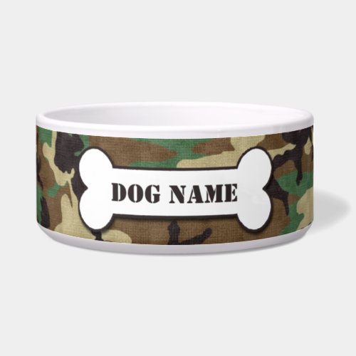 Personalized Army Woodland Camouflage Dog Bowl