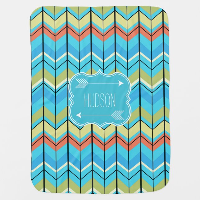 Personalized Arrows and Modern Zig Zag Pattern Baby Blanket (Front)