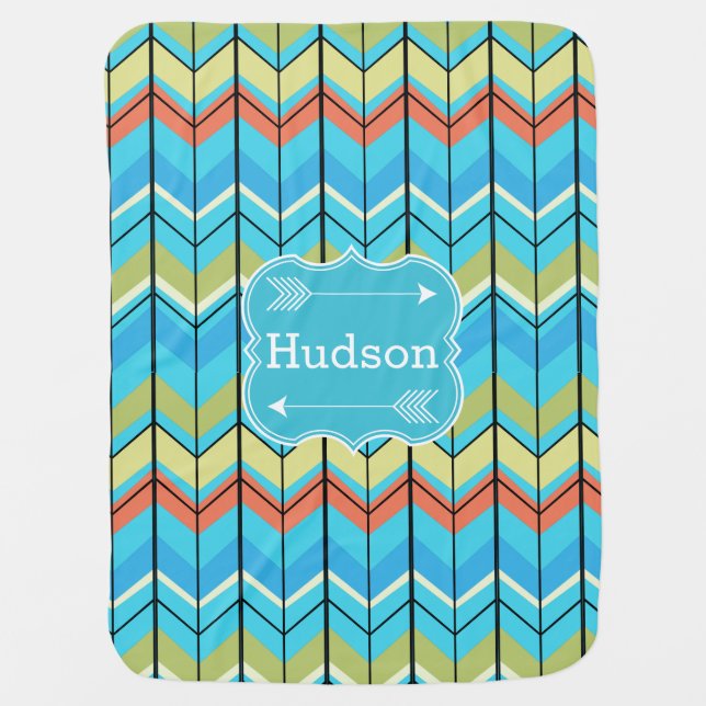 Personalized Arrows and Modern Zig Zag Pattern Stroller Blanket (Front)