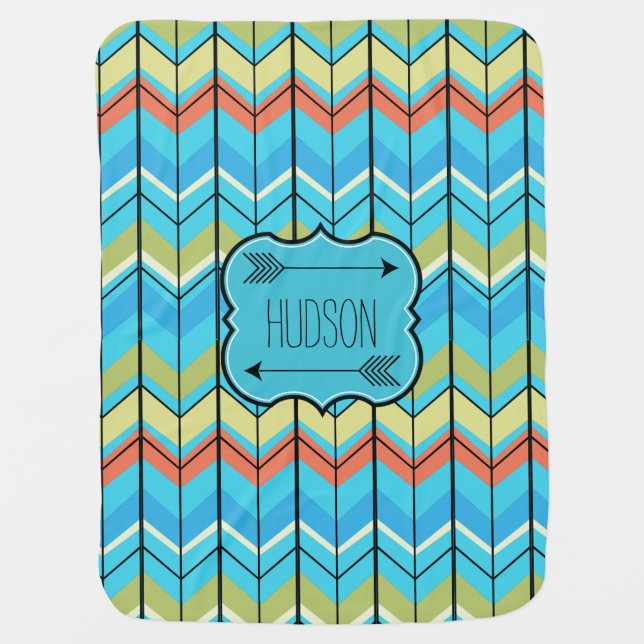 Personalized Arrows and Modern Zig Zag Pattern Swaddle Blanket (Front)