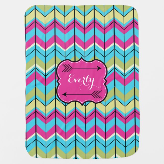 Personalized Arrows and Modern Zig Zag Pattern Swaddle Blanket (Front)