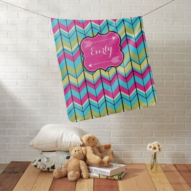 Personalized Arrows and Modern Zig Zag Pattern Swaddle Blanket (In Situ)