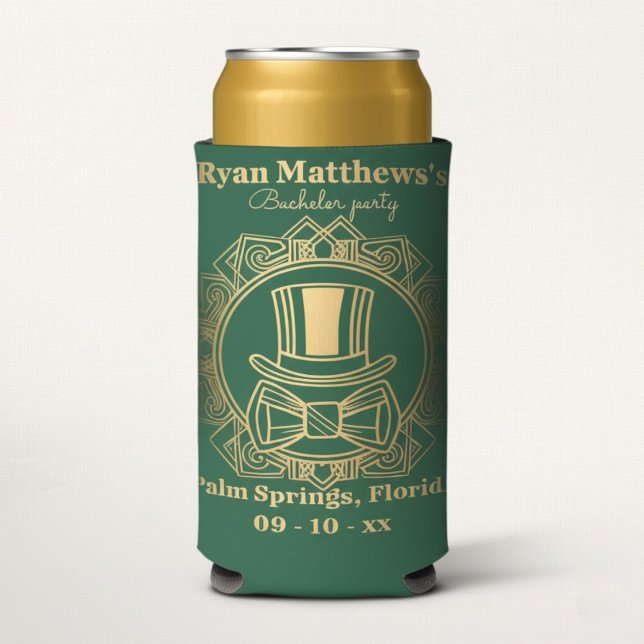 Personalized Art Deco Bachelor Party Seltzer Can Cooler (Creator Uploaded)