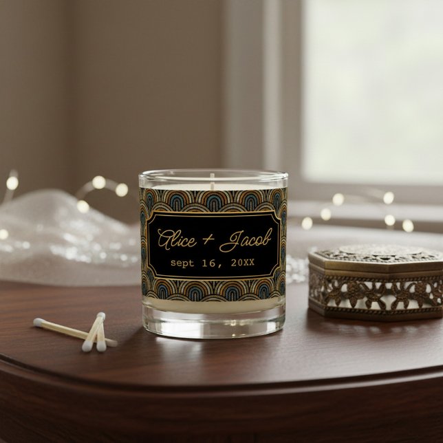 Personalized Art Deco Embroidered-Style Wedding  Scented Candle (Creator Uploaded)