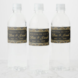 Personalized Art Deco Embroidered-Style Wedding Water Bottle Label