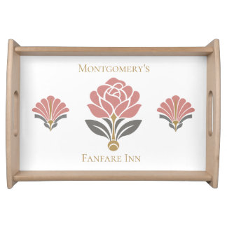 Personalized Art Deco Floral Wood Serving Tray