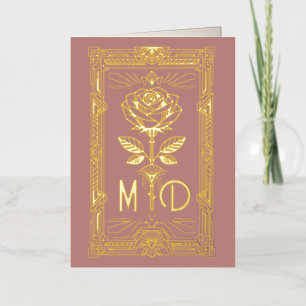 Personalized Art Deco Gold Foil Rose Card