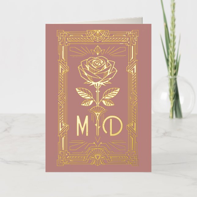 Personalized Art Deco Gold Foil Rose Card (Front)