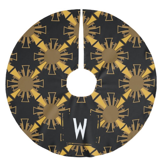 Personalized - Art Deco Golden Sunbursts Brushed Polyester Tree Skirt (Front)