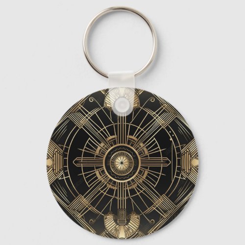 Personalized Art Deco Keychain _ Black and Gold Ge